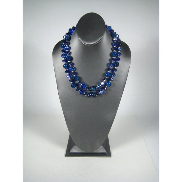 Statement Necklace Glass Plastic Beaded 20 inch Multi Strand Silvertone Jewelry - Picture 10 of 10